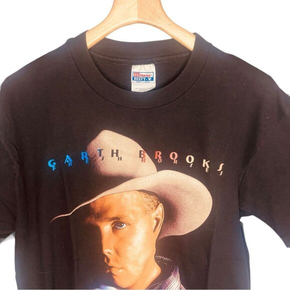 Vintage Garth Brooks | Fresh Horses Tour Black Graphic T-Shirt Size L | EUC - Picture 4 of 9